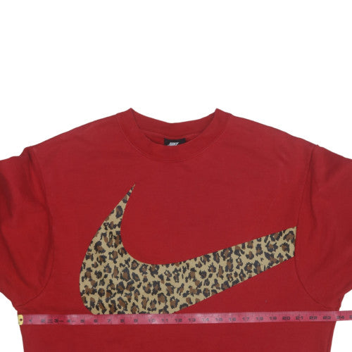 Nike Womens Red Leopard Print Logo Sweatshirt Medium Cotton Blend