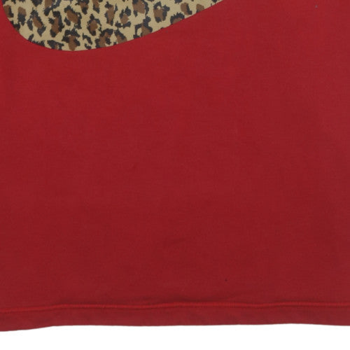 Nike Womens Red Leopard Print Logo Sweatshirt Medium Cotton Blend