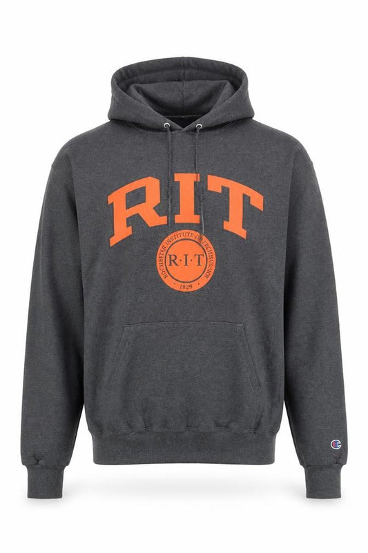 Champion Men's Grey Pullover Hoodie M RIT University Logo Fleece