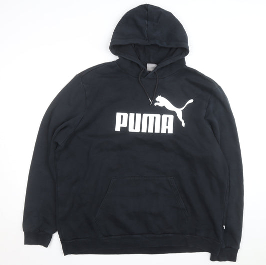 Puma Mens Black 2XL Pullover Hoodie Sweatshirt Logo Fleece
