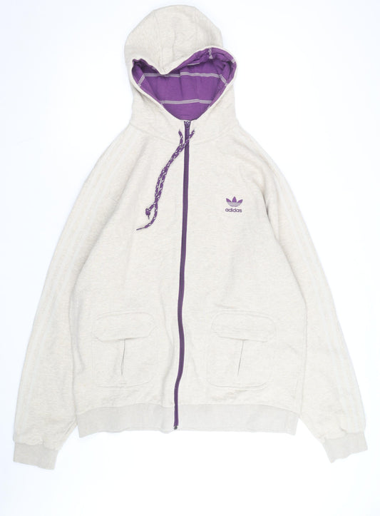 adidas Men’s Beige Full Zip Hoodie XL Vintage Style