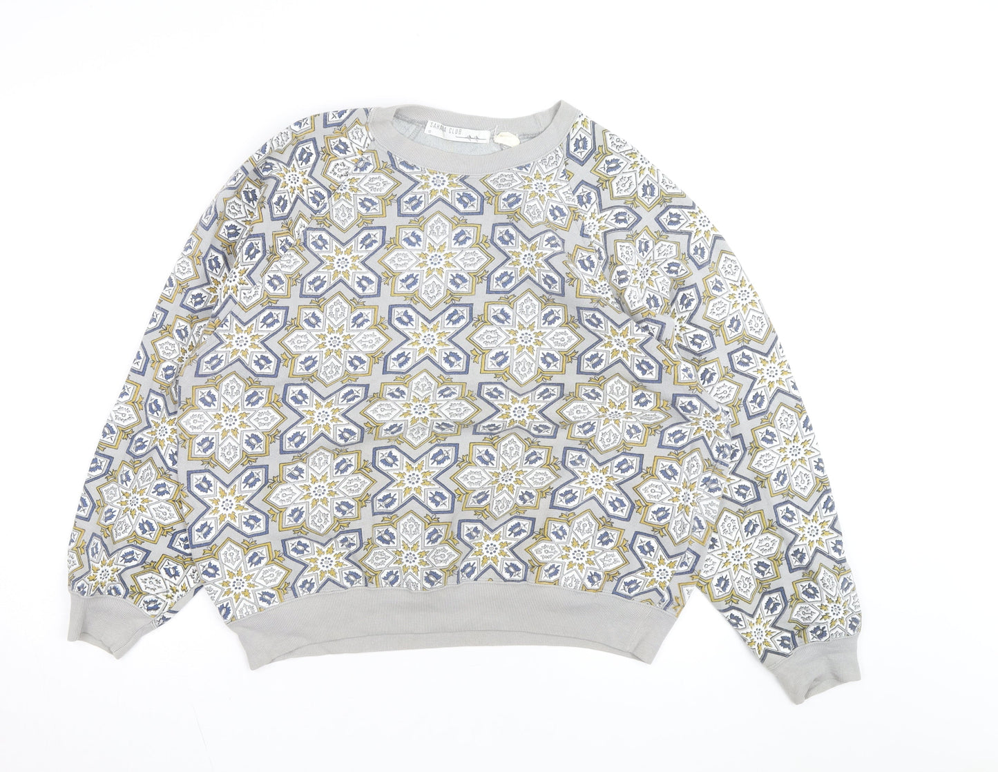 Sahaa Club Men's Grey Geometric Embroidered Pullover Sweatshirt M