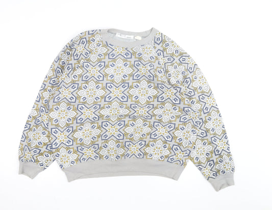 Sahaa Club Men's Grey Geometric Embroidered Pullover Sweatshirt M