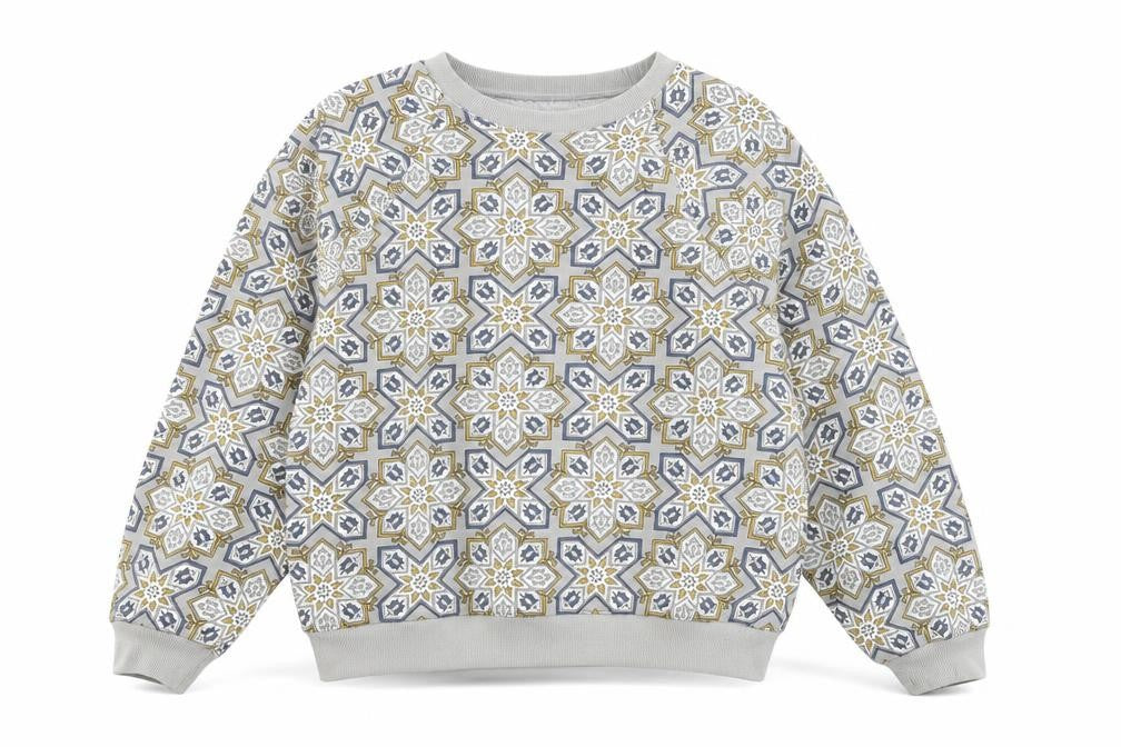 Sahaa Club Men's Grey Geometric Embroidered Pullover Sweatshirt M
