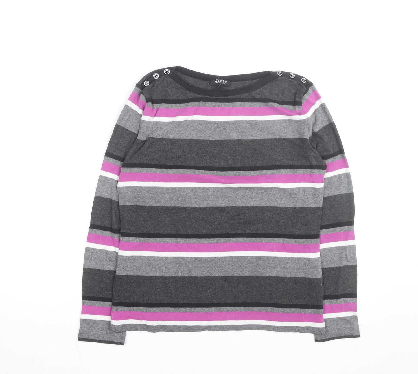 Zamba Women's Multicoloured Striped Long Sleeve Cotton T-Shirt Size 2