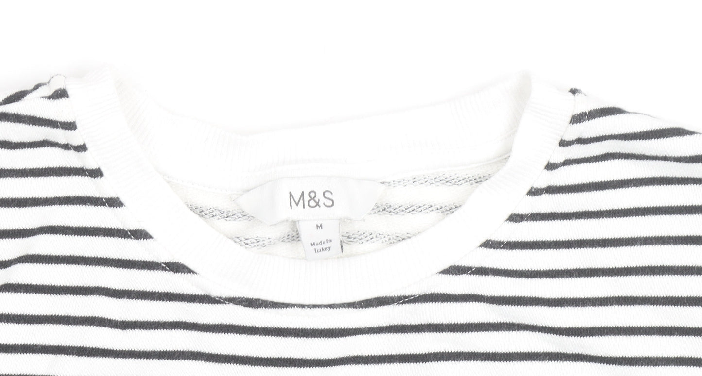 Marks and Spencer Men's White Striped Cotton Long Sleeve Top M
