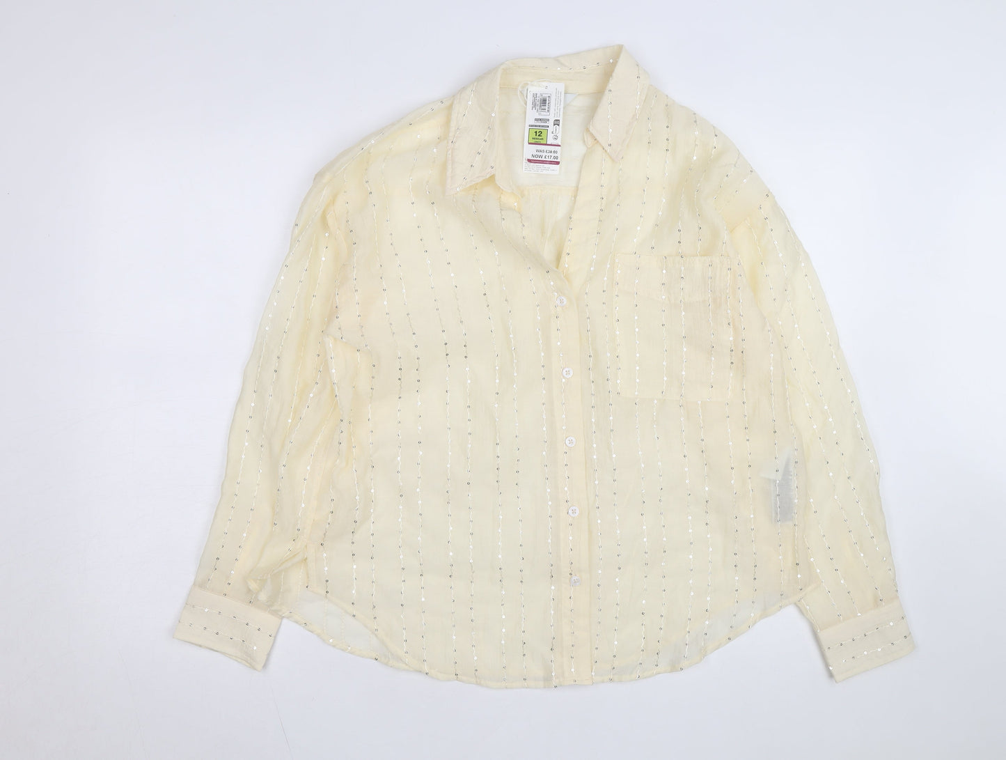 Marks and Spencer Women’s Beige Sequin Button-Up Shirt Size 12