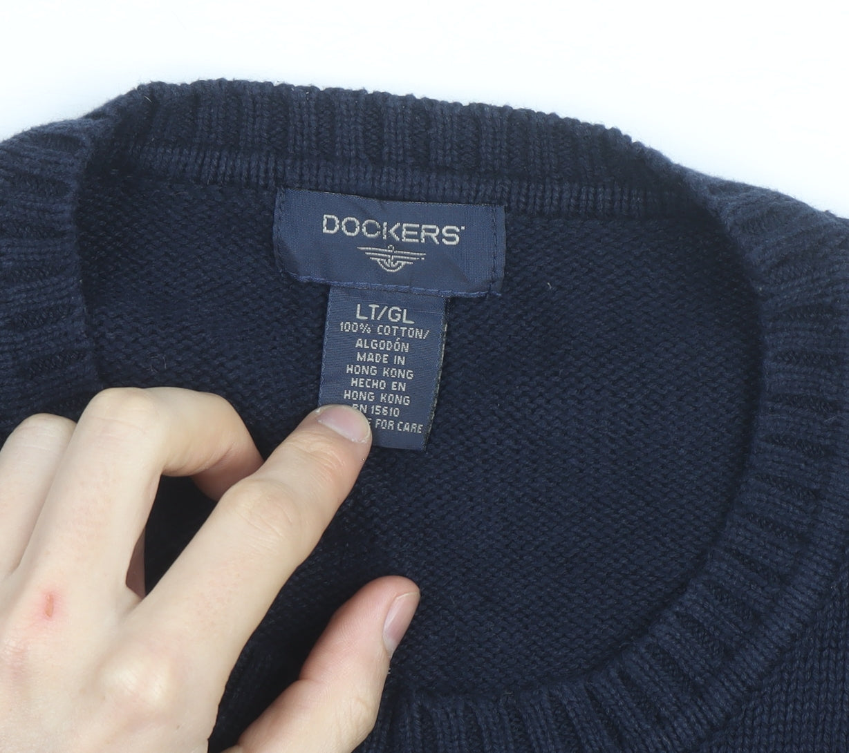 Dockers Men's Blue Argyle Cotton Crew Neck Jumper Size L