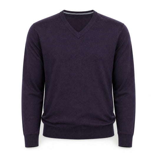 Ibex Men’s Purple Merino Wool V-Neck Jumper Size L
