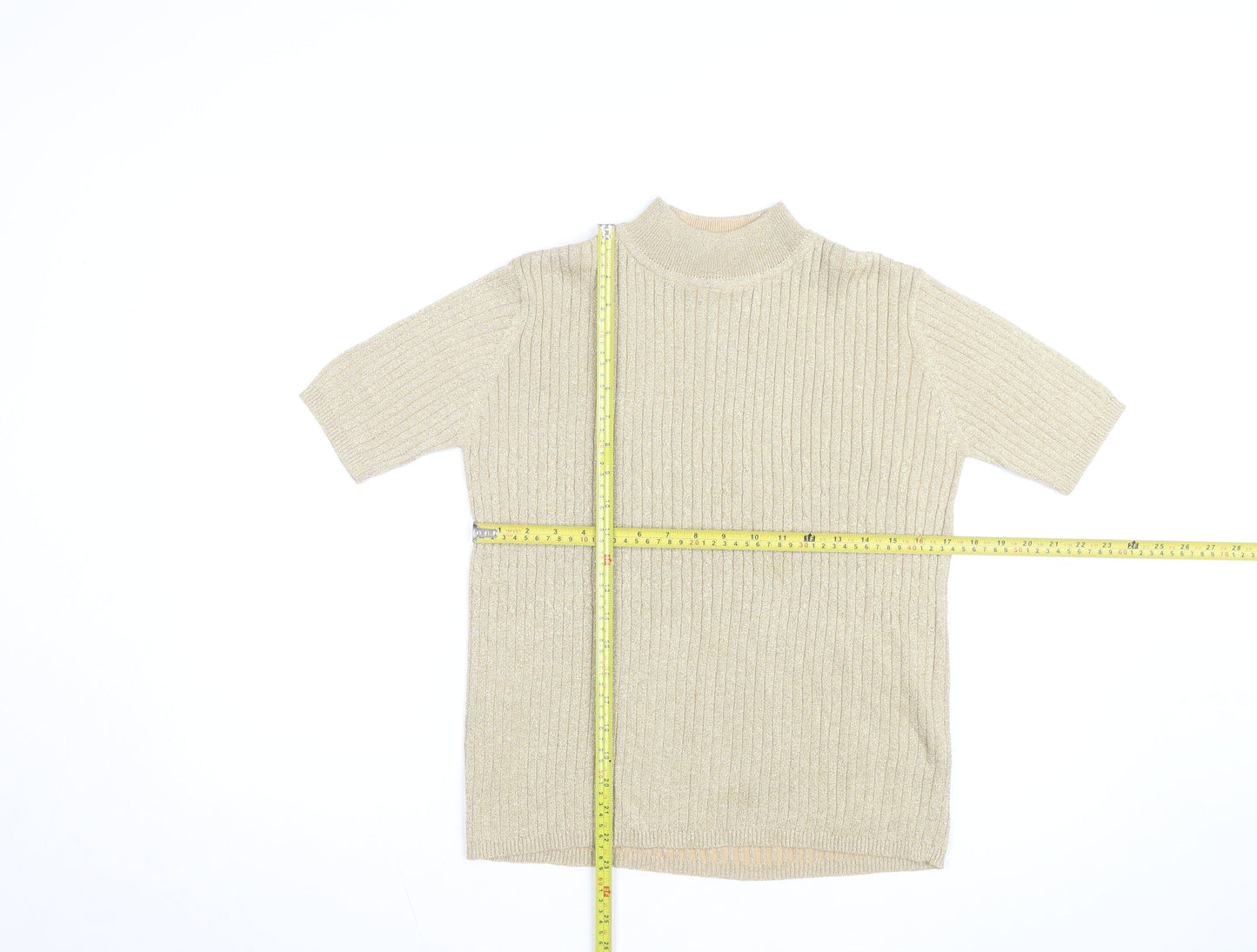 Cleo Women’s Beige Mock Neck Short Sleeve Ribbed Jumper Size S