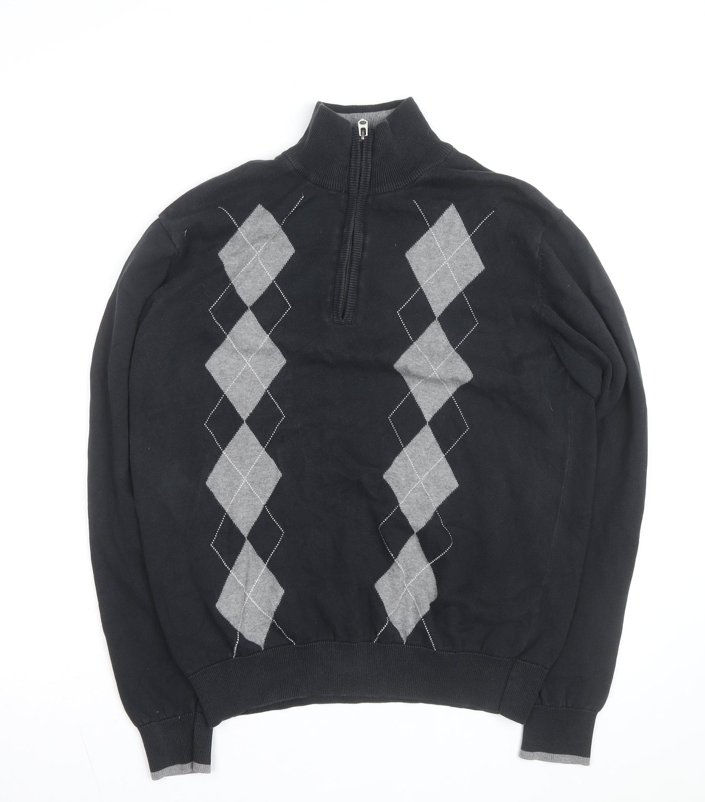 Gordon Cooper Golf Men's Black Argyle 1/4 Zip Jumper Size L