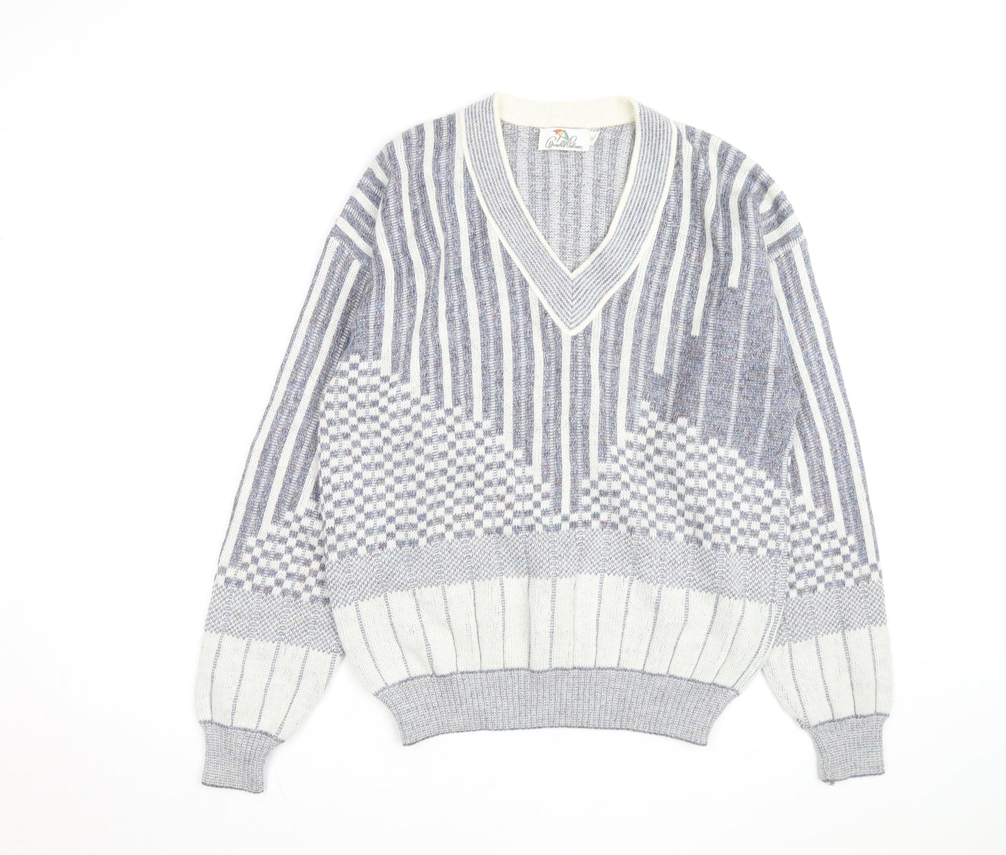 Arnold Palmer Men's Grey V-Neck Geometric Knit Jumper Size M