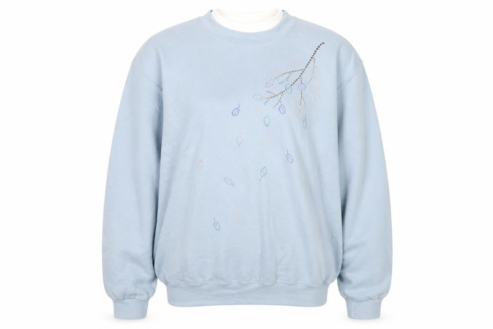 Day Breeze Women’s Blue Rhinestone Crew Neck Pullover Sweatshirt L