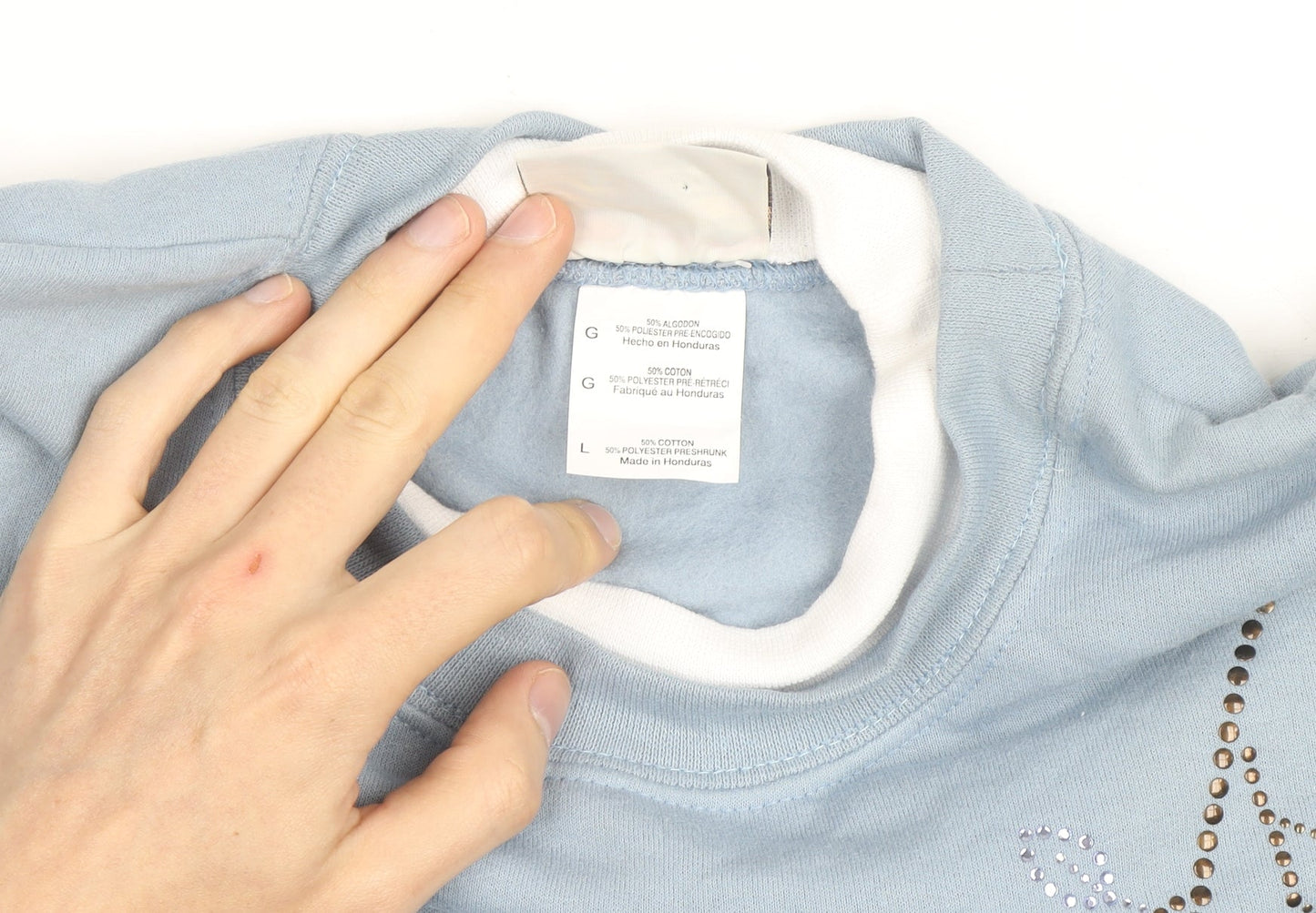 Day Breeze Women’s Blue Rhinestone Crew Neck Pullover Sweatshirt L