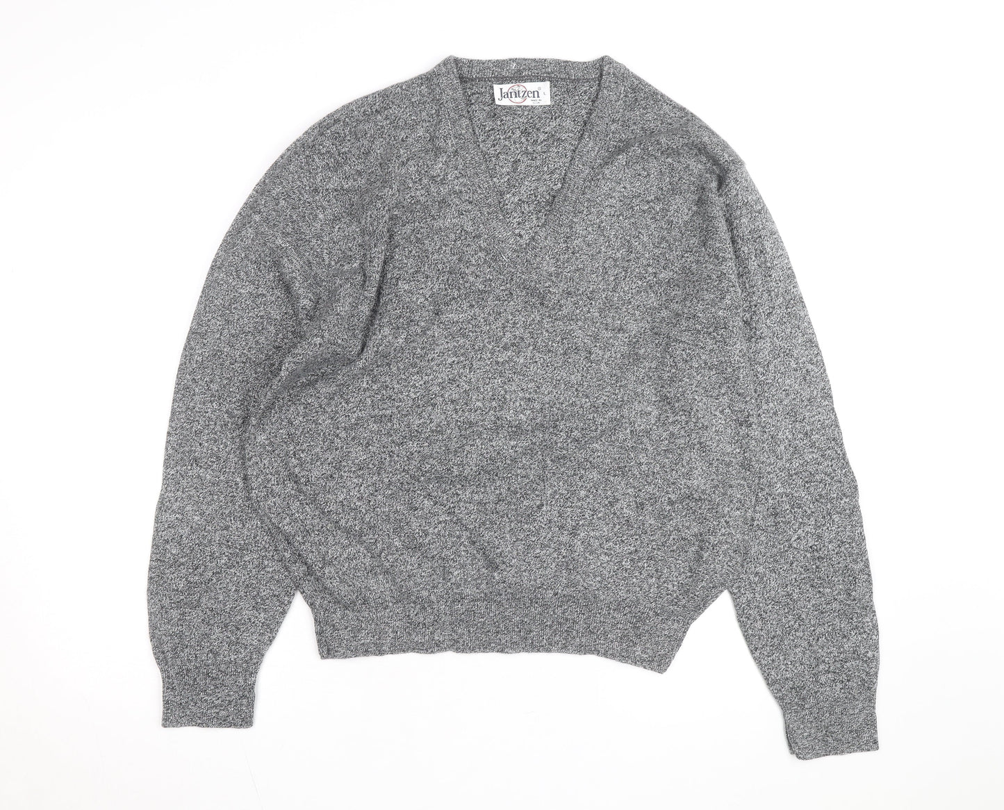 Jantzen Men's Grey V-Neck Acrylic Knit Jumper Size L