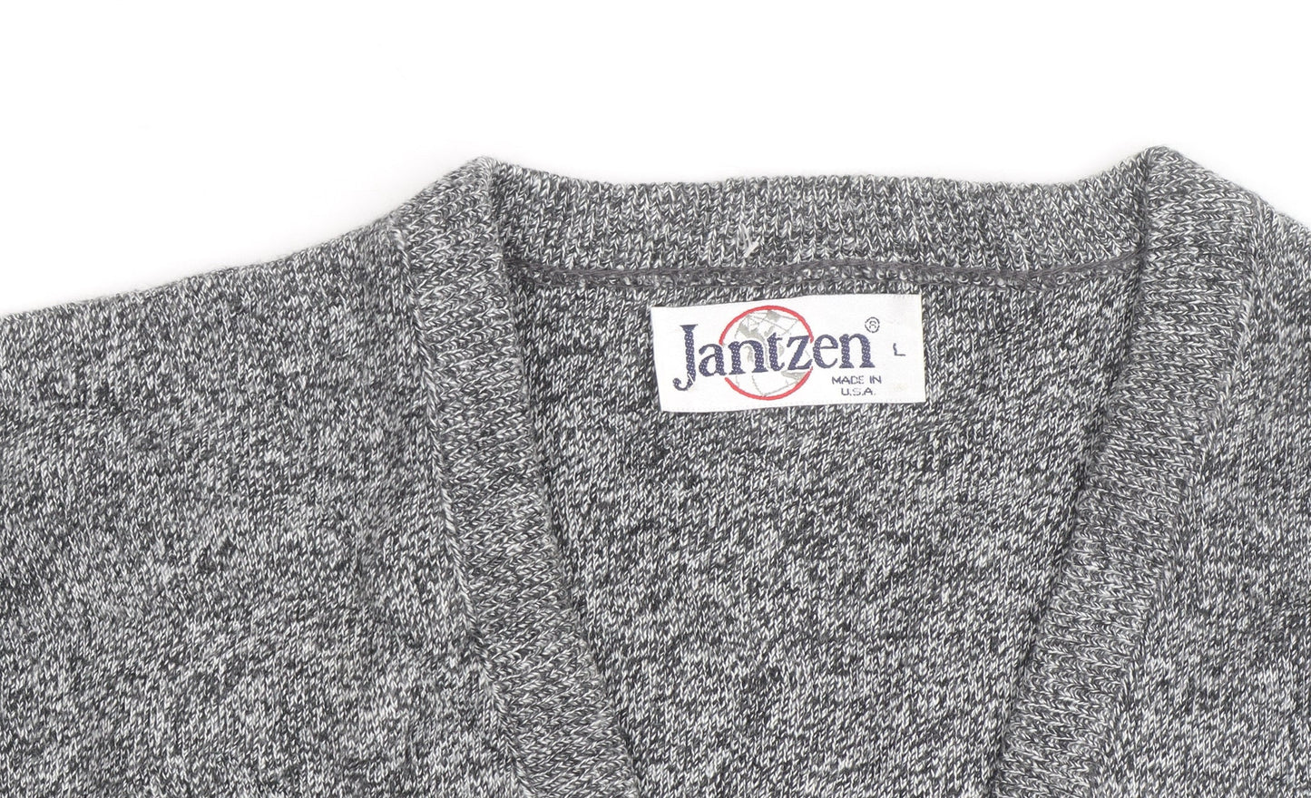 Jantzen Men's Grey V-Neck Acrylic Knit Jumper Size L
