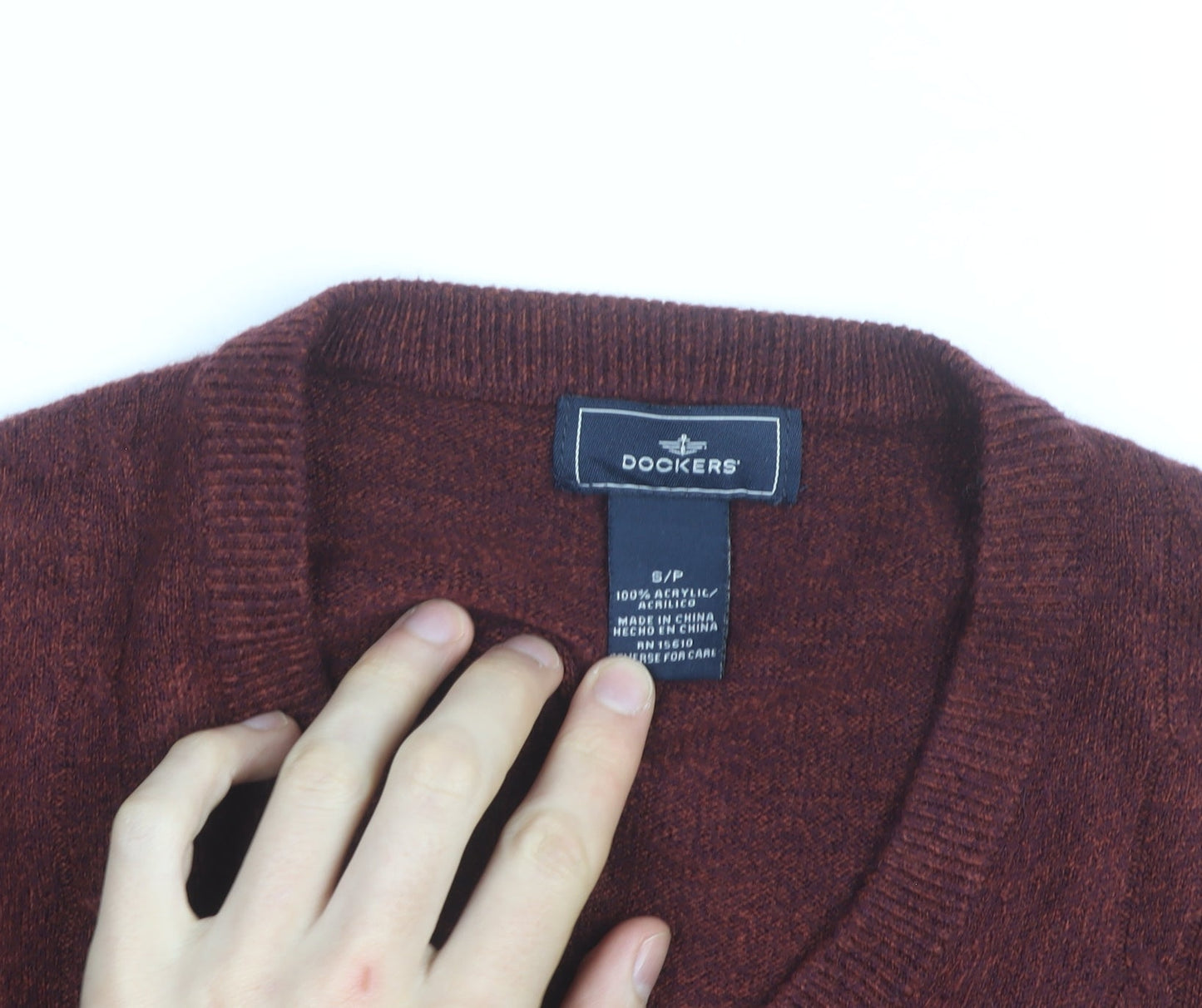 Dockers Men's Red V-Neck Acrylic Jumper Size S Classic Knit