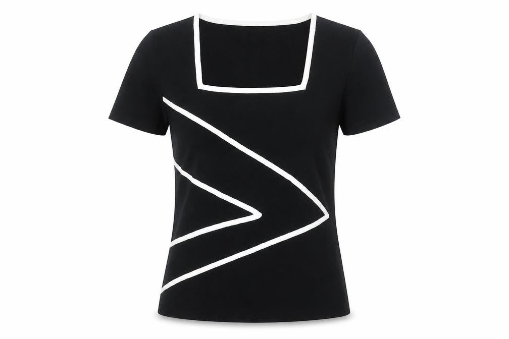 Cable & Gauge Women Black Colourblock Knit T-Shirt Medium