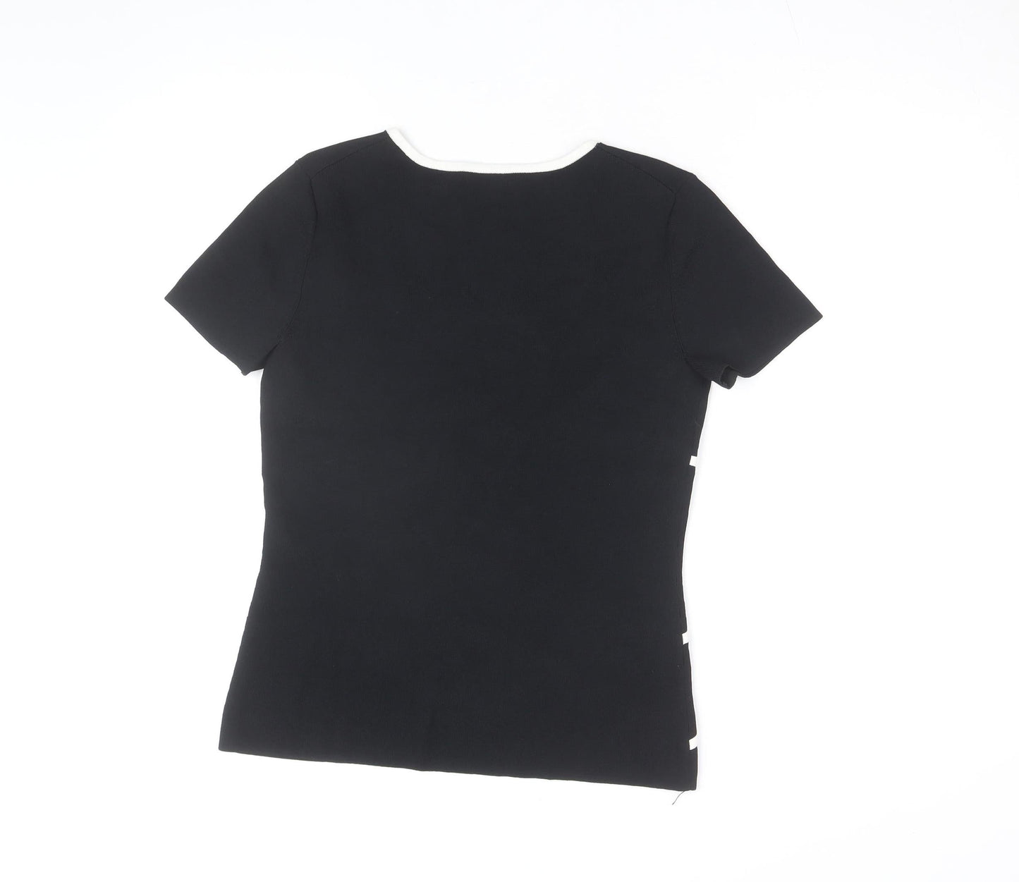 Cable & Gauge Women Black Colourblock Knit T-Shirt Medium
