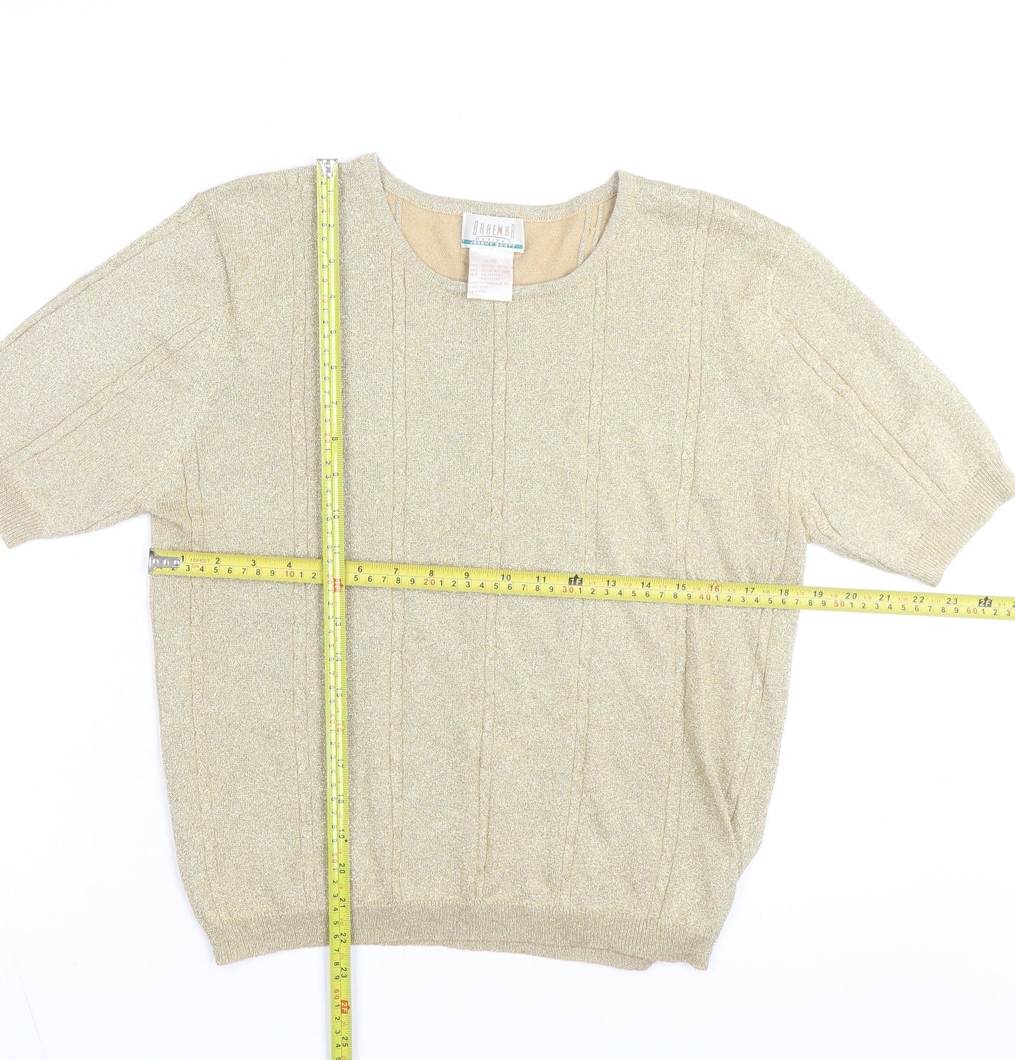 Braemar Petites Women’s Gold Short Sleeve Knit Top L