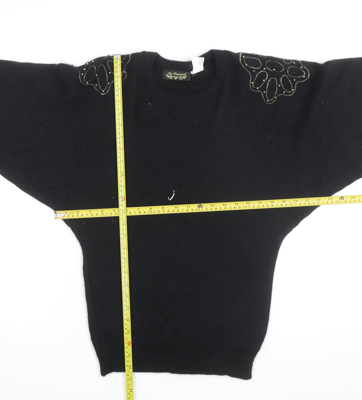 Au Courant Women's Black Beaded Wool Blend Vintage Jumper Size S