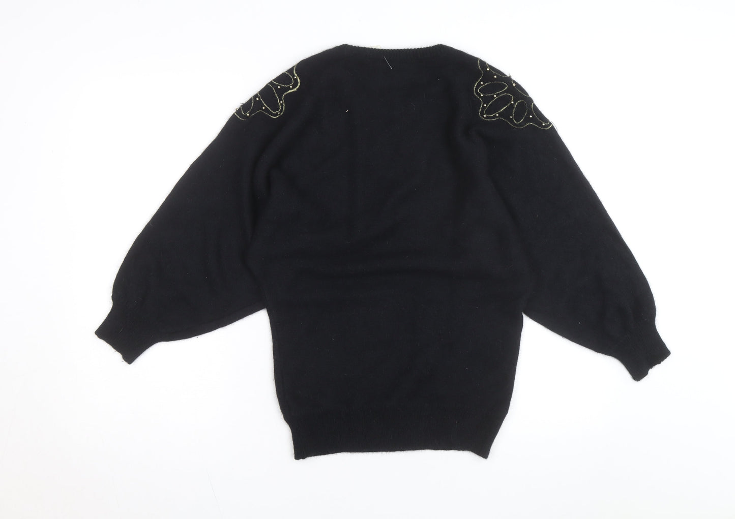 Au Courant Women's Black Beaded Wool Blend Vintage Jumper Size S