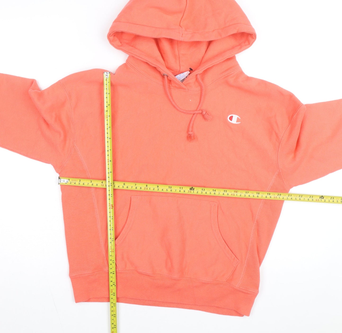 Champion Men's Orange Pullover Hoodie Medium Reverse Weave Fleece