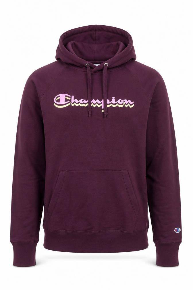 Champion Men's Burgundy Pullover Hoodie Large Cotton Blend