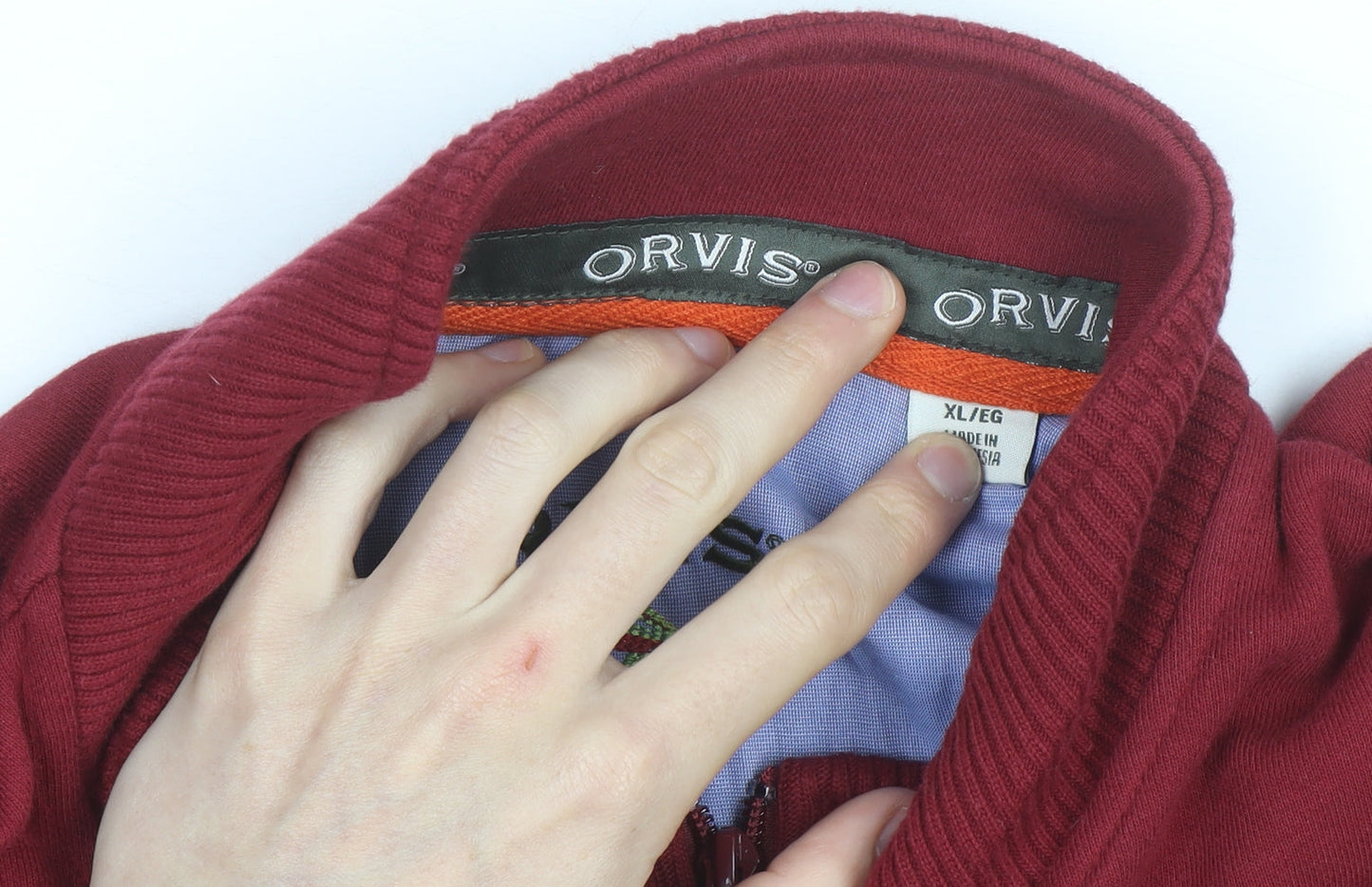 Orvis Men’s Red XL 1/4 Zip Mock Neck Cotton Fleece Sweatshirt