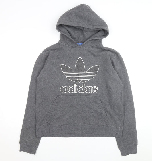 Adidas Men Grey Pullover Hoodie S Graphic Logo Fleece