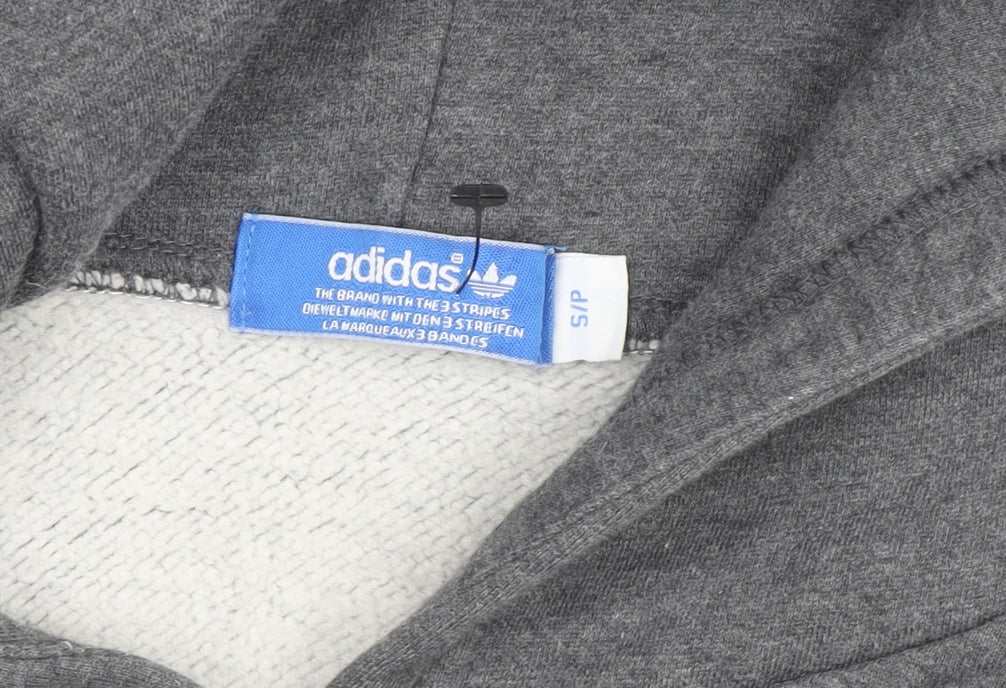 Adidas Men Grey Pullover Hoodie S Graphic Logo Fleece