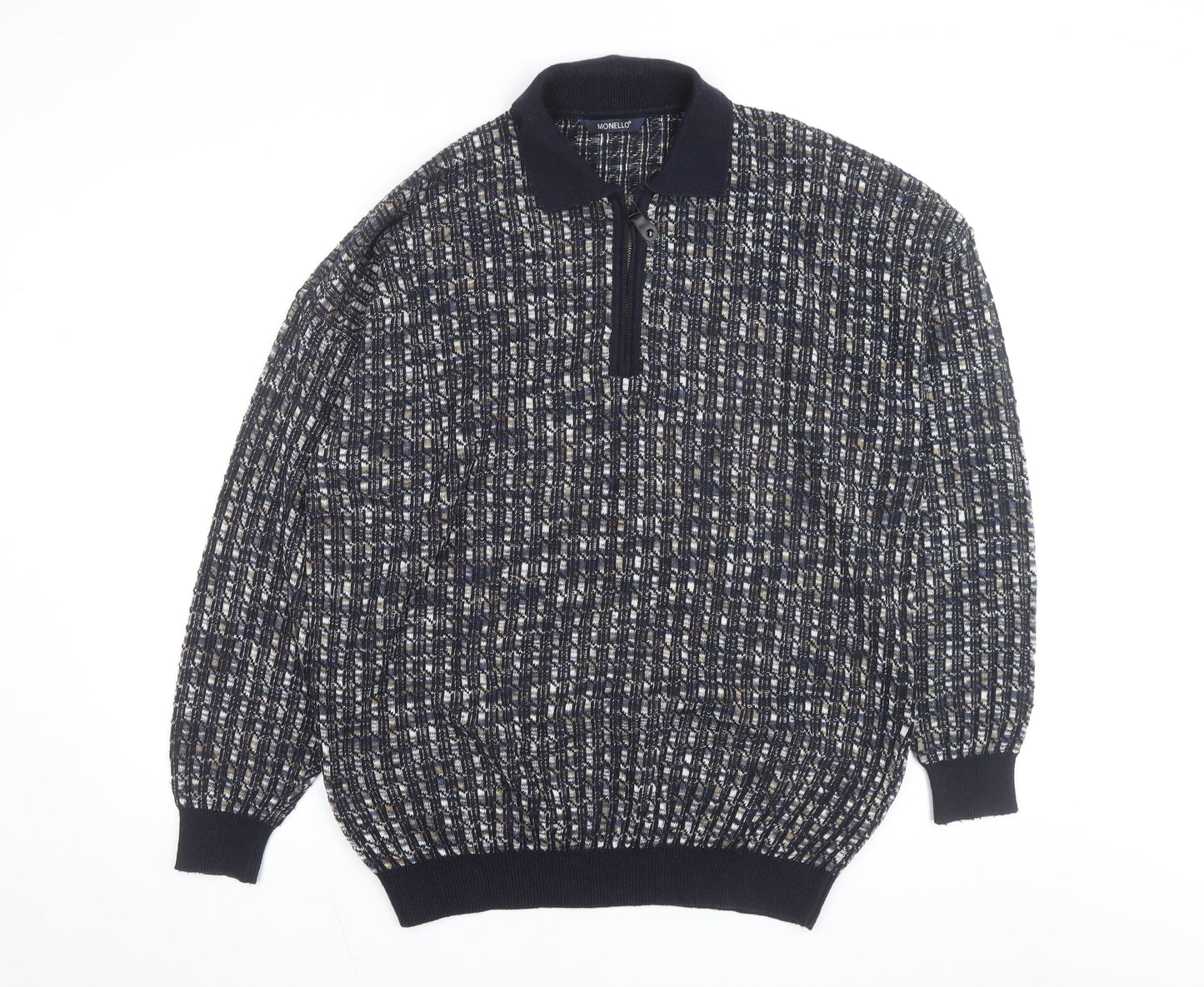 Monello Men's Blue Collared Half Zip Knit Jumper Size L