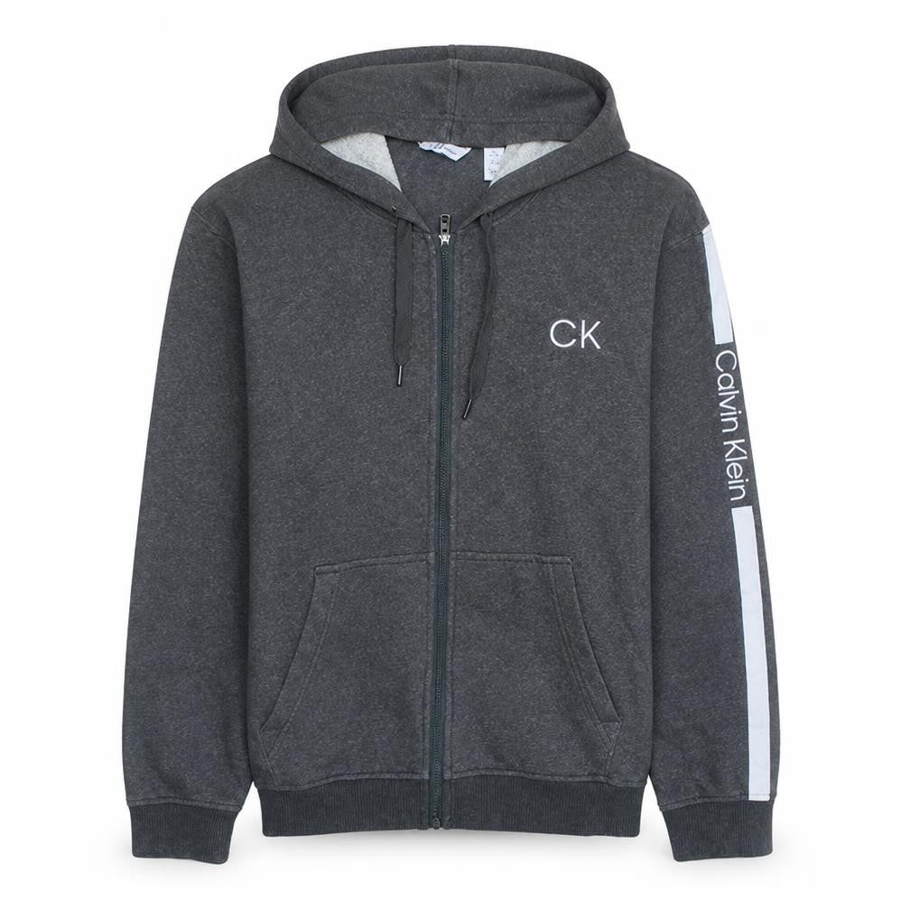Calvin Klein Men's Grey XL Full Zip Hoodie with Logo Design