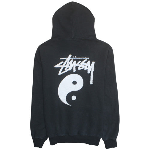 Stussy Men's Black Large Pullover Hoodie Yin Yang Logo Sweatshirt