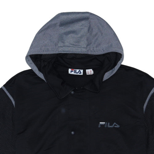 Fila Mens Black 3XL Hooded Full Zip Short Sleeve Hoodie