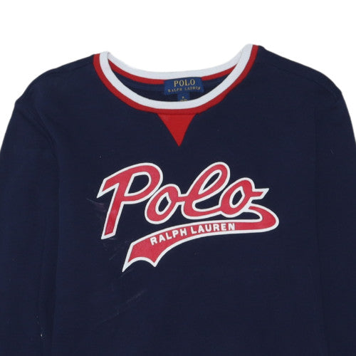 Polo Ralph Lauren Womens Navy Red Crew Neck Cotton Sweatshirt M 10-12