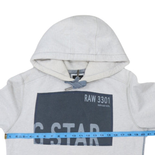 G-Star RAW Men's Grey Pullover Hoodie Size M Graphic Logo Fleece