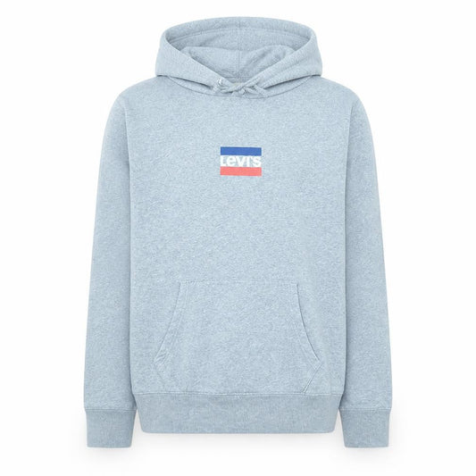 Levi's Men Grey Pullover Hoodie L Regular Fit Logo Fleece Sweatshirt