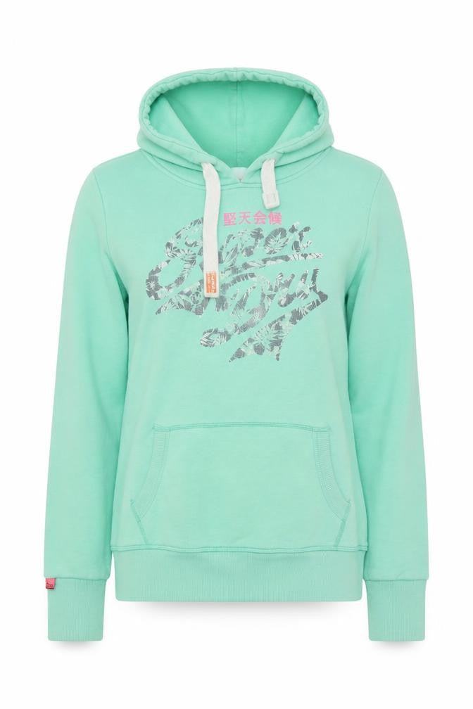 Superdry Womens Green Pullover Hoodie Size M Cotton Blend Vintage Logo