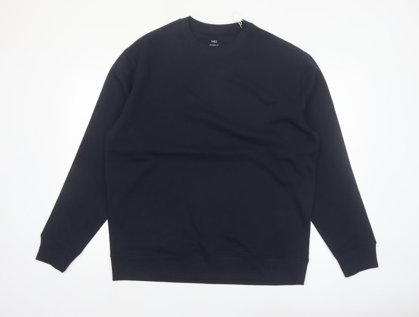Marks and Spencer Men's Blue Relaxed Fit Cotton Sweatshirt Size L
