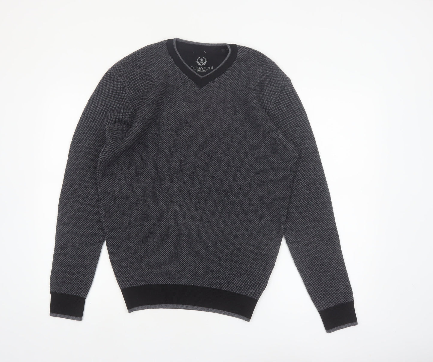 Bugatchi Uomo Mens Grey Merino Wool V-Neck Jumper Size L