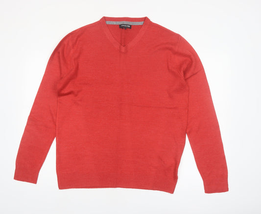 Debenhams Mens Red V-Neck Acrylic Jumper Size S