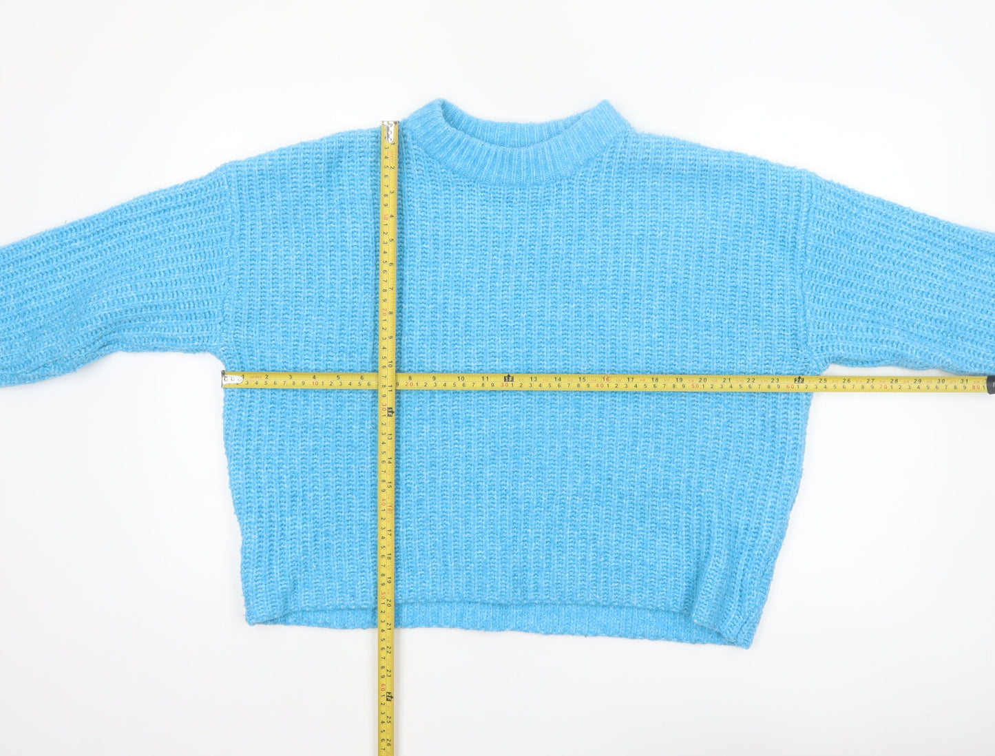 New Look Women's Blue Mock Neck Chunky Knit Pullover Jumper Size L
