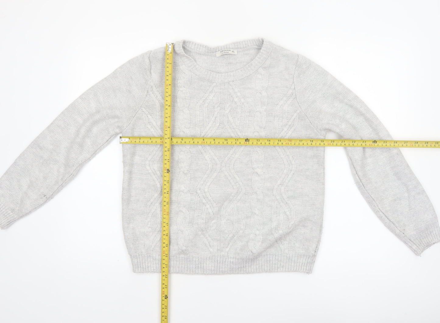 LCW Casual Women's Grey Cable Knit Crew Neck Jumper XXL