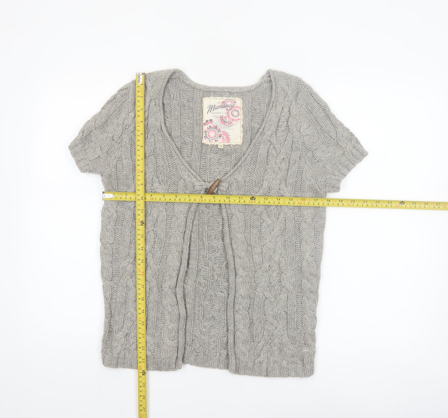 Mantary Women’s Grey Cable-Knit Short Sleeve Cardigan UK 10