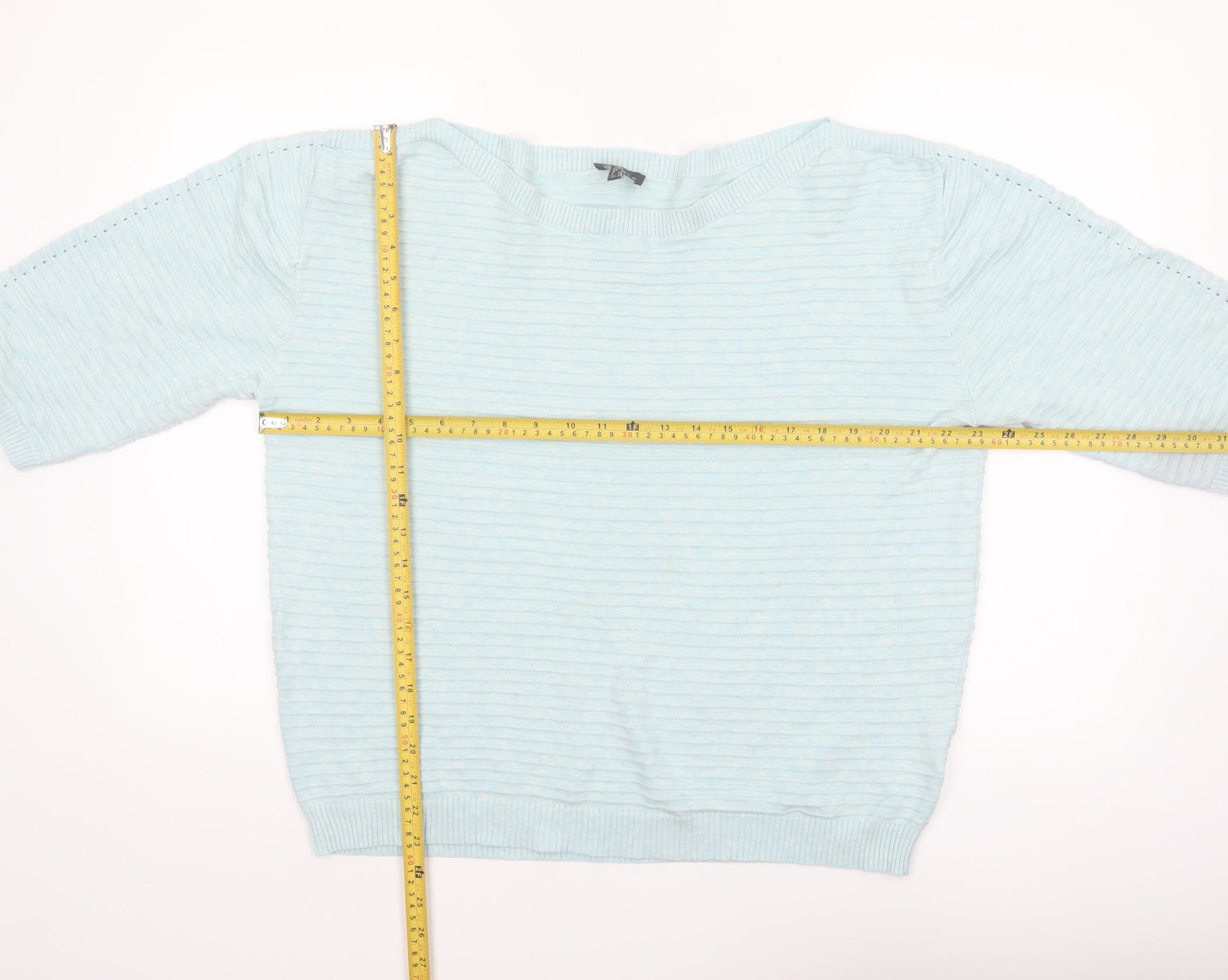 Marble Women Blue Cotton Boat Neck 3/4 Sleeve Pullover Jumper Size 16