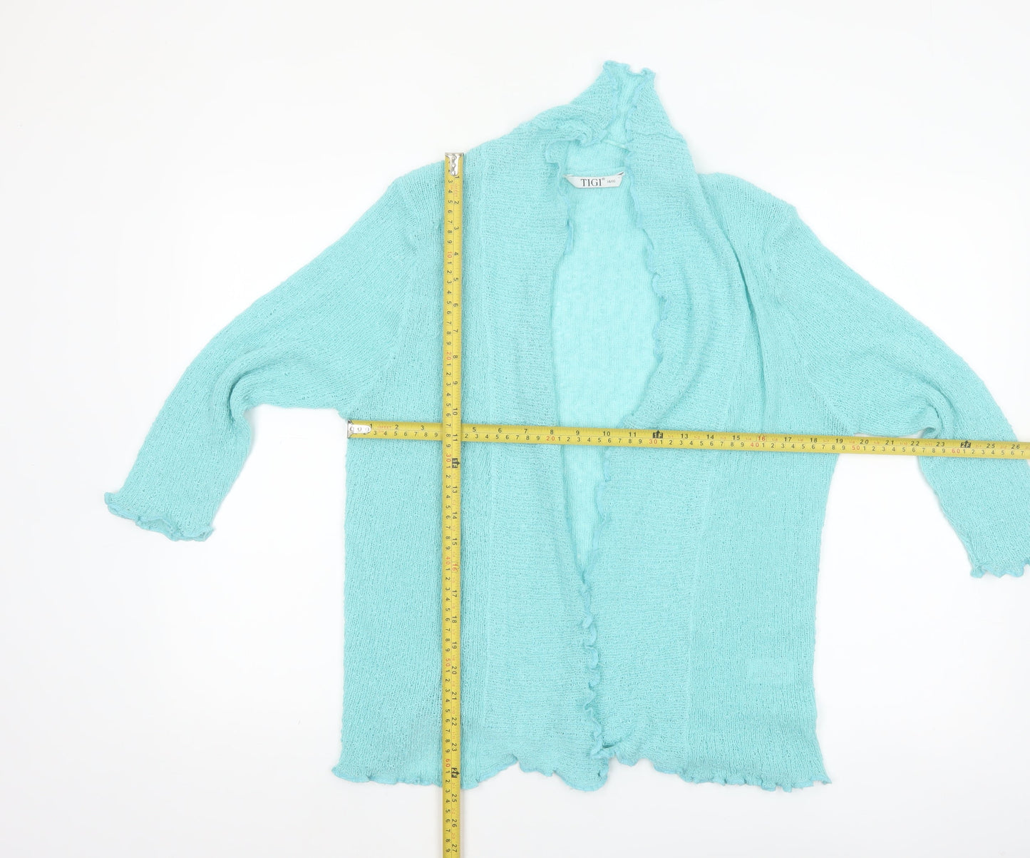 TIGI Women’s Blue Open Knit Long Sleeve Cardigan Size 14/16