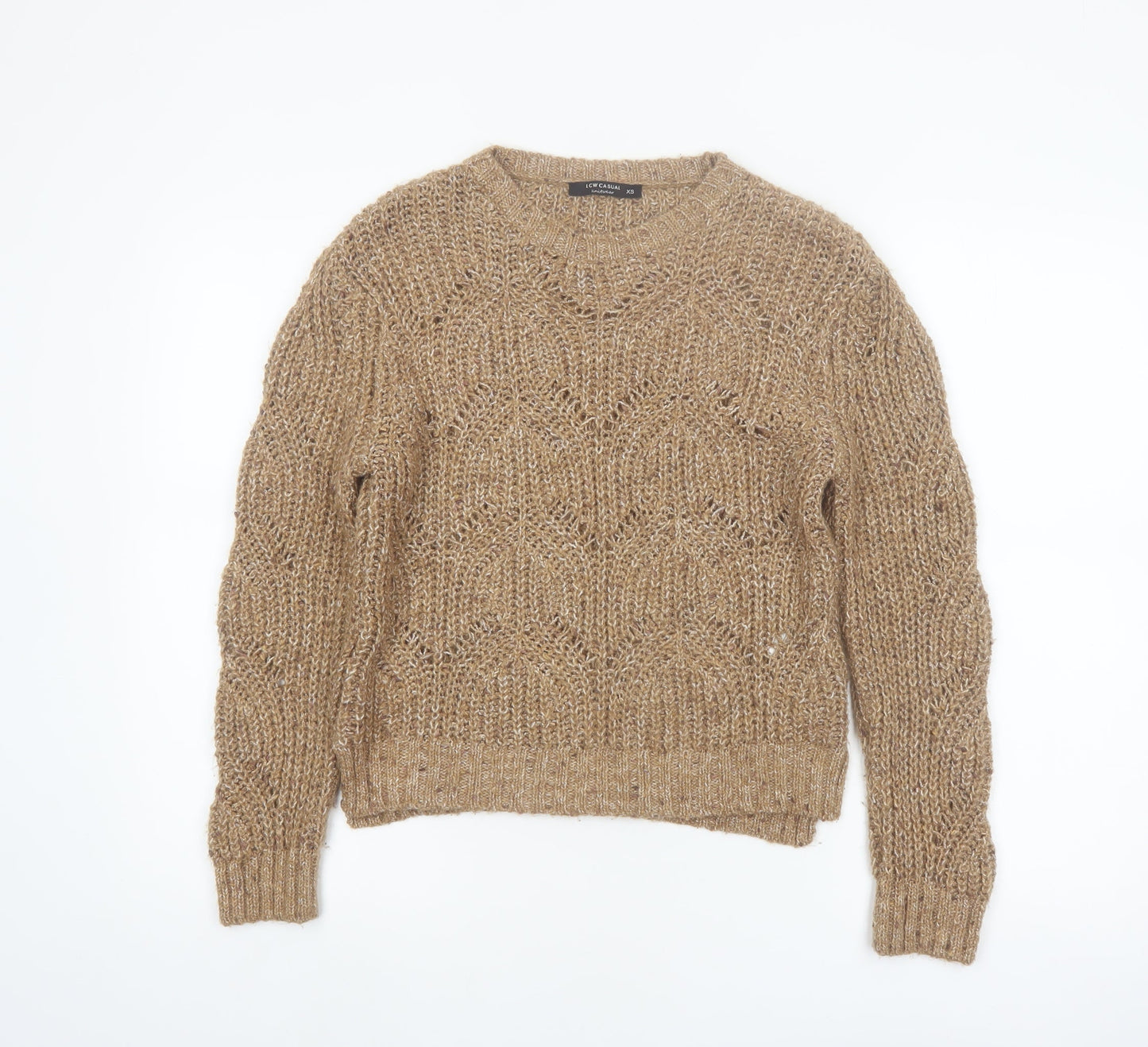 LCW Casual Women Beige Chunky-Knit Pullover Jumper XS