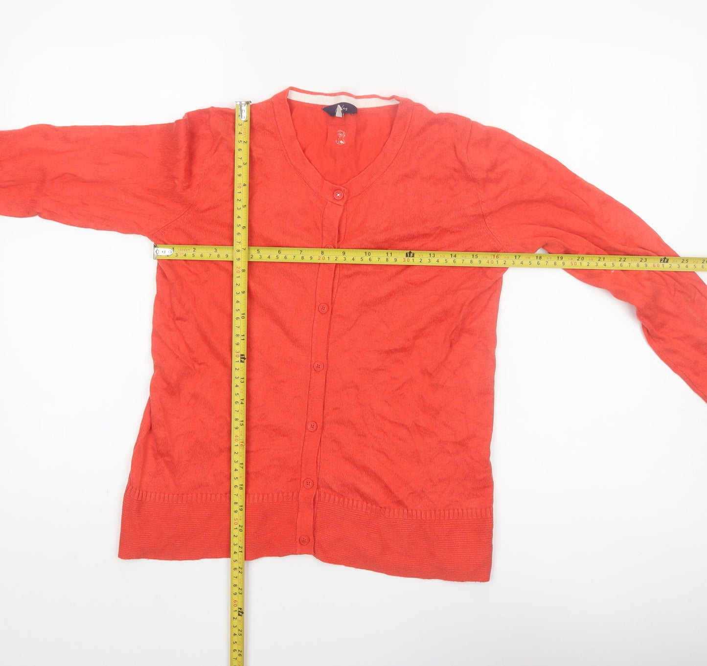 Joules Women Red Cotton Blend Cardigan UK 8 V-Neck Button Knit