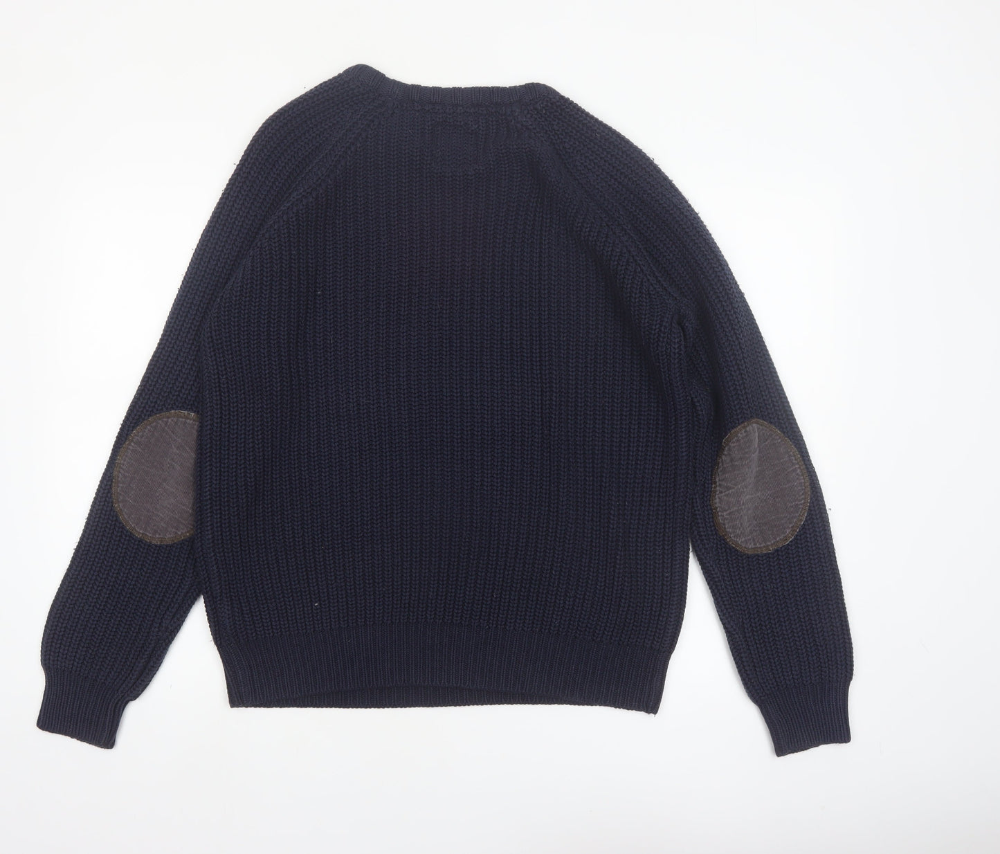 Brave Soul Men's Blue Chunky Knit Crew Neck Jumper Size L